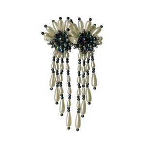 1990s Handcrafted Bead Pearls Drippy Dangle Fringe Statement Hair Clip Barrette